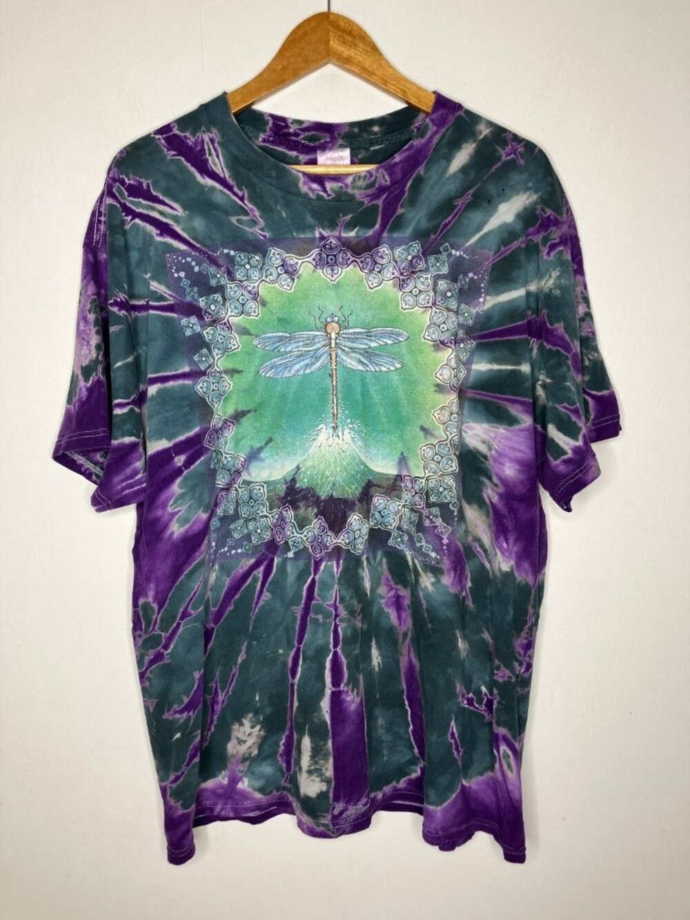 Vintage 90's Tie-Dye Dragonfly Celtic Knot T-Shirt Men's XL Purple